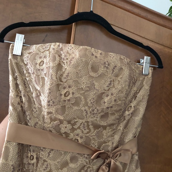 SOLD Betsy & Adam Bronze Lace Strapless Dress - Picture 6 of 8